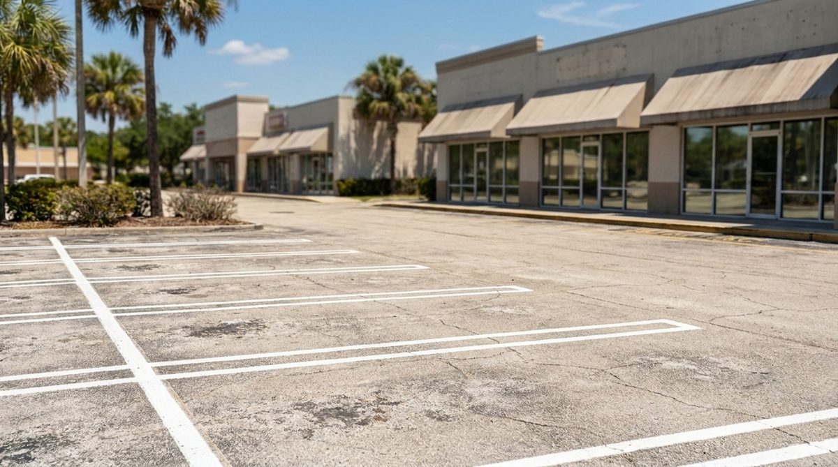 Same retail plaza lot with fresh striping